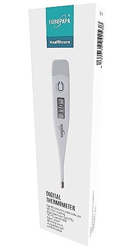 EUROPAPA digitales Fieberthermometer für Babys, Kinder und Erwachsene, Thermometer für oral, axillar oder rektal, wasserdicht mit Fieberalarm (Grau) von EUROPAPA