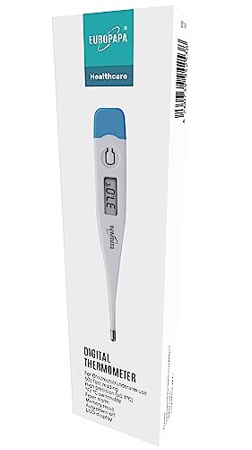 EUROPAPA digitales Fieberthermometer für Babys, Kinder und Erwachsene, Thermometer für oral, axillar oder rektal, wasserdicht mit Fieberalarm (Hellblau) von EUROPAPA