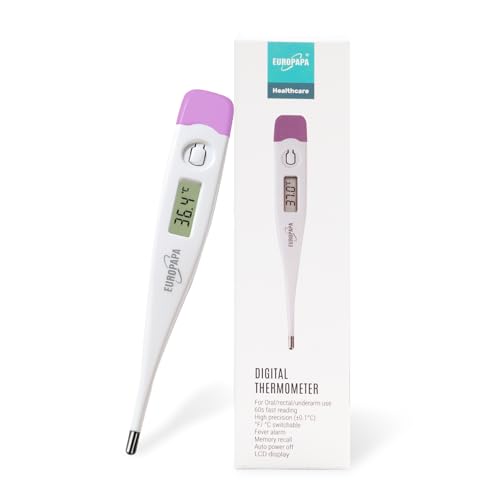 EUROPAPA digitales Fieberthermometer für Babys, Kinder und Erwachsene, Thermometer für oral, axillar oder rektal, wasserdicht mit Fieberalarm (Lila) von EUROPAPA