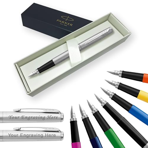Parker Jotter Füllfederhalter, personalisierbar, graviert in edler Geschenk-Box, ideal für Geburtstag, Valentinstag, Muttertag oder Vatertag, graviert, Parker-Stift mit Lasergravur (Edelstahl von EUROPENS