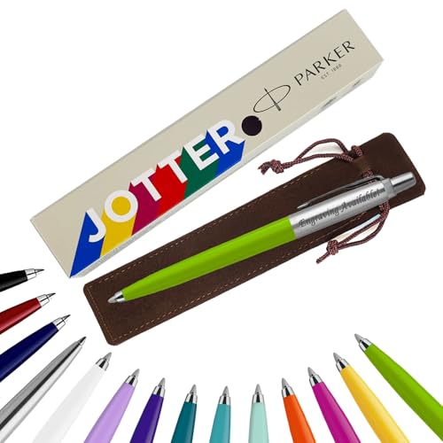 Parker Jotter Kugelschreiber Handschriftstifte & Schreibwaren – ideal für Weihnachten und Geschenke können graviert werden! (mit Gravur, apfelgrün, kardierte Geschenkbox (umweltfreundlich)) von EUROPENS