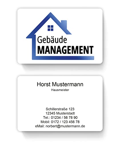 100 Hausmeister Visitenkarten, laminiert, inkl. Kartenspender - Viele Motive verfügbar. Vorlage gleich hier personalisieren. (Design 01) von EUROPRINT24