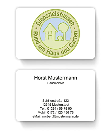 100 Hausmeister Visitenkarten, laminiert, inkl. Kartenspender - Viele Motive verfügbar. Vorlage gleich hier personalisieren. (Design 06) von EUROPRINT24