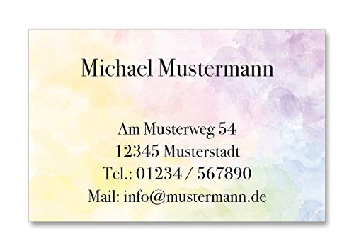 100 Visitenkarten, 350g/m Bilderdruck matt, 85 x 55 mm, inkl. Kartenspender - Design Pastell Farben von EUROPRINT24