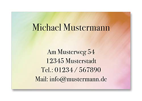 100 Visitenkarten, 350g/m Bilderdruck matt, 85 x 55 mm, inkl. Kartenspender - Design Pastell Regenbogen Farbverlauf von EUROPRINT24