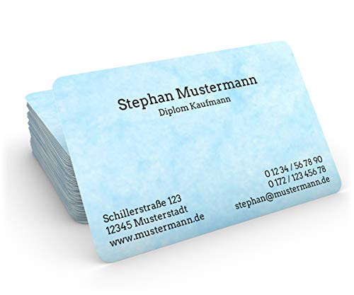 100 Visitenkarten, 85 x 55 mm, inkl. Kartenspender - Classic Marmor Hellblau von EUROPRINT24