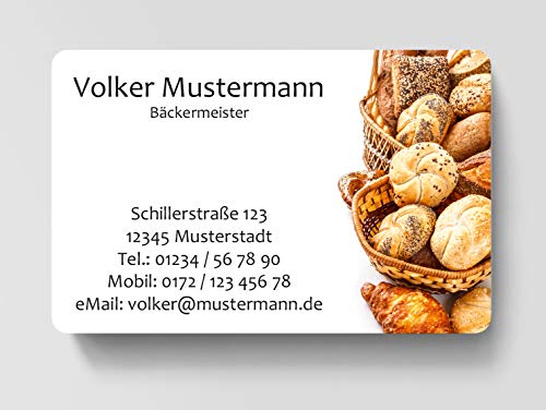100 Visitenkarten, laminiert, 85 x 55 mm, inkl. Kartenspender - Bäckerei von EUROPRINT24