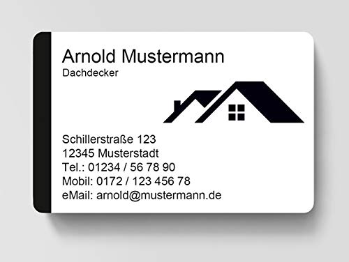 100 Visitenkarten, laminiert, 85 x 55 mm, inkl. Kartenspender - Dachdecker Hausbau Immobilien von EUROPRINT24