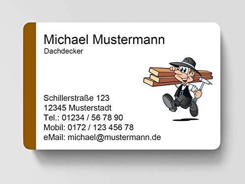 100 Visitenkarten, laminiert, 85 x 55 mm, inkl. Kartenspender - Dachdecker von EUROPRINT24