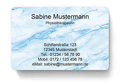 100 Visitenkarten, laminiert, 85 x 55 mm, inkl. Kartenspender - Design blauer Marmor von EUROPRINT24