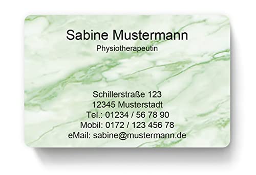 100 Visitenkarten, laminiert, 85 x 55 mm, inkl. Kartenspender - Design grüner Marmor von EUROPRINT24