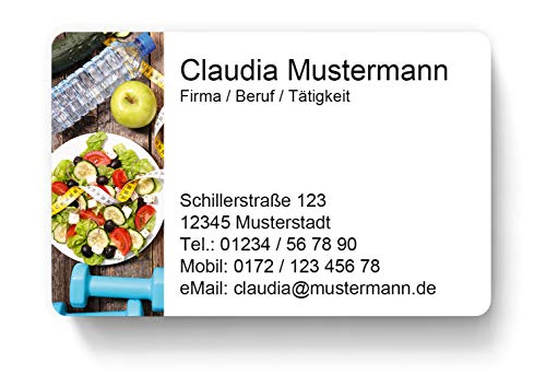 100 Visitenkarten, laminiert, 85 x 55 mm, inkl. Kartenspender - Diät Essen Fitness von EUROPRINT24