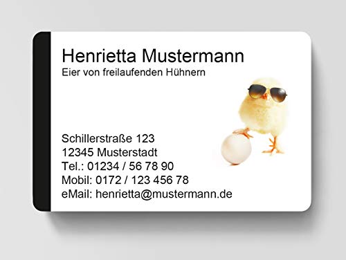 100 Visitenkarten, laminiert, 85 x 55 mm, inkl. Kartenspender - Eier Huhn von EUROPRINT24