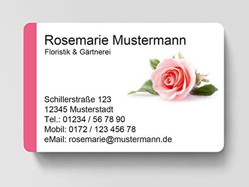 100 Visitenkarten, laminiert, 85 x 55 mm, inkl. Kartenspender - Floristik Blumen Rose von EUROPRINT24