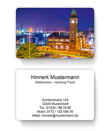 100 Visitenkarten, laminiert, 85 x 55 mm, inkl. Kartenspender - Hamburg Landungsbrücken von EUROPRINT24