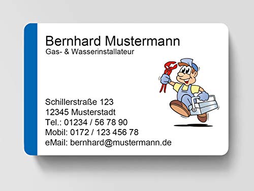 100 Visitenkarten, laminiert, 85 x 55 mm, inkl. Kartenspender - Handwerker Installateur von EUROPRINT24