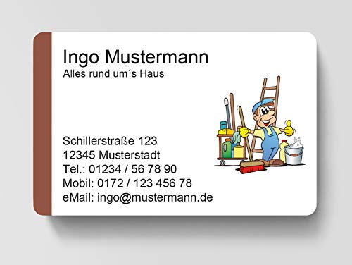 100 Visitenkarten, laminiert, 85 x 55 mm, inkl. Kartenspender - Hausservice Hausmeister von EUROPRINT24