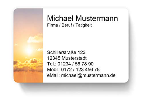 100 Visitenkarten, laminiert, 85 x 55 mm, inkl. Kartenspender - Himmel Wolken Sonne von EUROPRINT24