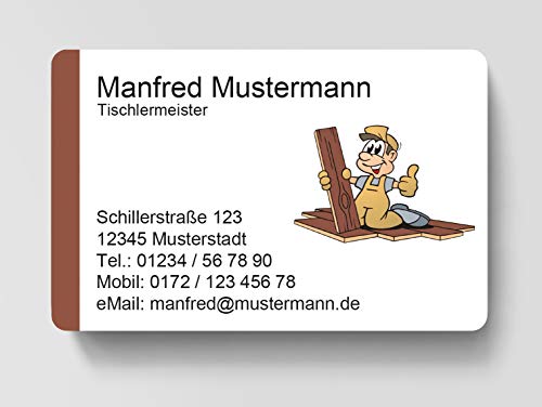 100 Visitenkarten, laminiert, 85 x 55 mm, inkl. Kartenspender - Holz Tischler Schreiner von EUROPRINT24