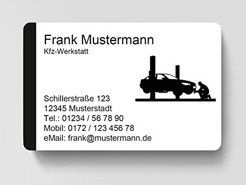 100 Visitenkarten, laminiert, 85 x 55 mm, inkl. Kartenspender - Kfz Werkstatt von EUROPRINT24