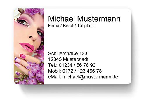 100 Visitenkarten, laminiert, 85 x 55 mm, inkl. Kartenspender - Kosmetik Nageldesign Maniküre von EUROPRINT24