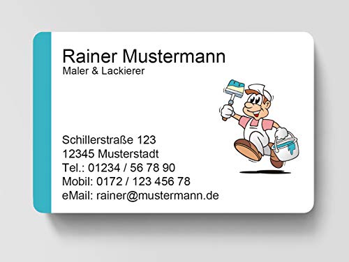 100 Visitenkarten, laminiert, 85 x 55 mm, inkl. Kartenspender - Maler Lackierer von EUROPRINT24