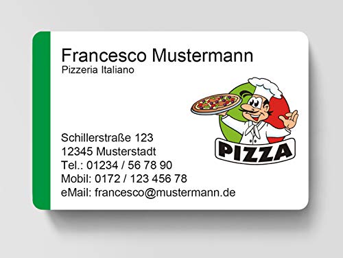 100 Visitenkarten, laminiert, 85 x 55 mm, inkl. Kartenspender - Pizza Pizzeria von EUROPRINT24