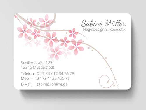 100 Visitenkarten, laminiert, 85 x 55 mm, inkl. Kartenspender - Rose Flower von EUROPRINT24