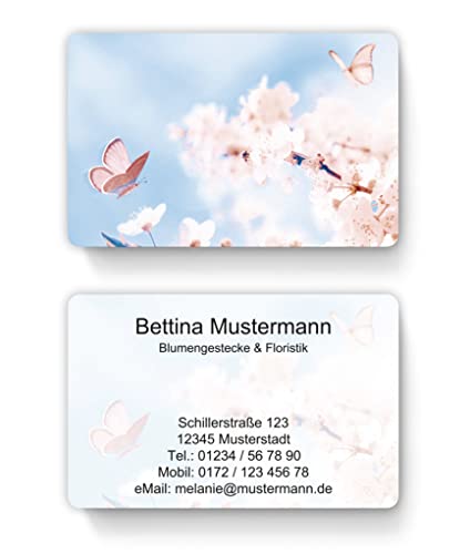 100 Visitenkarten, laminiert, 85 x 55 mm, inkl. Kartenspender - Schmetterling Natur von EUROPRINT24