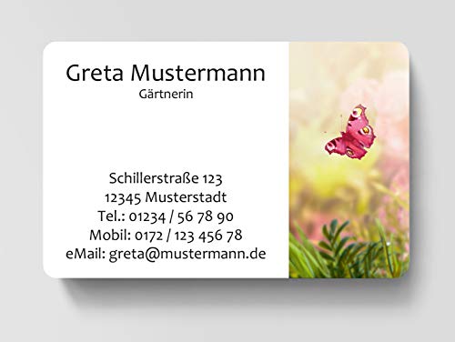 100 Visitenkarten, laminiert, 85 x 55 mm, inkl. Kartenspender - Schmetterling Wald Natur von EUROPRINT24