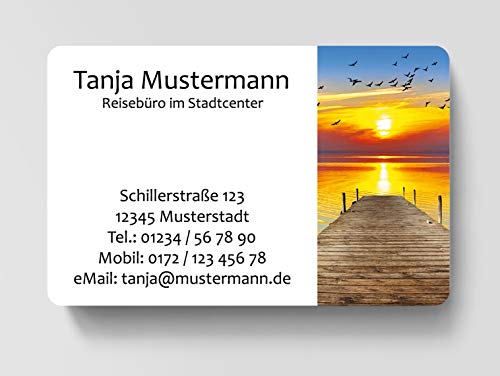100 Visitenkarten, laminiert, 85 x 55 mm, inkl. Kartenspender - Steg Meer von EUROPRINT24