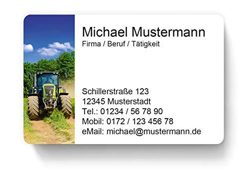 100 Visitenkarten, laminiert, 85 x 55 mm, inkl. Kartenspender - Traktor Bauer Landwirt von EUROPRINT24