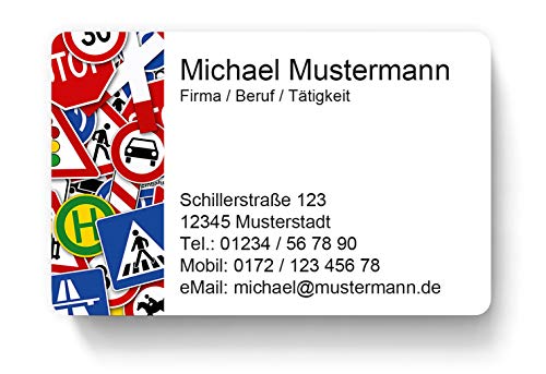 100 Visitenkarten, laminiert, 85 x 55 mm, inkl. Kartenspender - Verkehrszeichen Fahrschule von EUROPRINT24