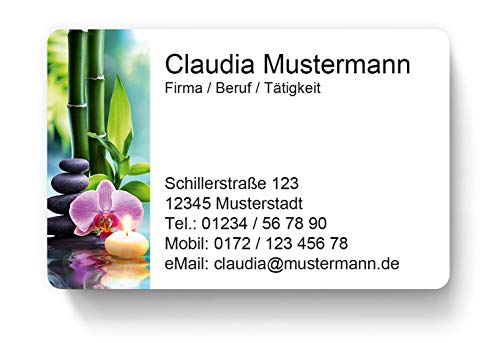 100 Visitenkarten, laminiert, 85 x 55 mm, inkl. Kartenspender - Wellness Spa Meditation von EUROPRINT24