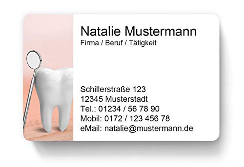 100 Visitenkarten, laminiert, 85 x 55 mm, inkl. Kartenspender - Zahnarzt Zähne Dental von EUROPRINT24