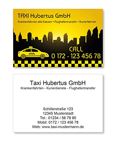 1000 Visitenkarten für Taxi Kurier Taxiruf - 350g Bilderdruck matt von EUROPRINT24