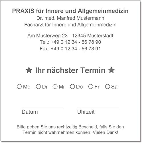 500 Terminzettel Terminkarten nächster Termin mit Ihrer Adresse personalisiert in praktischer Zettelbox mit Stiftehalter 10 x 10 cm (weiß) von EUROPRINT24