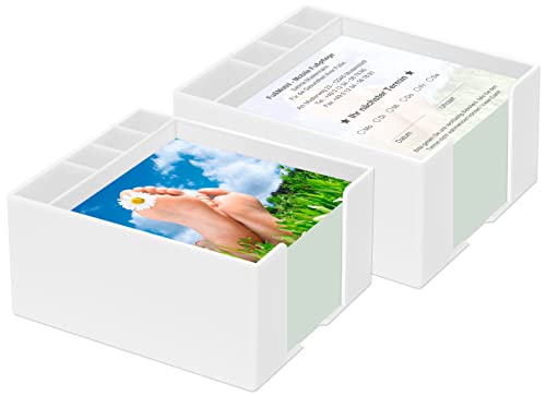 5000 Terminzettel mit Ihrer Adresse personalisiert, inkl. 2 Zettelboxen mit Stiftehalter, 10 x 10 cm - Fußpflege Füße Pediküre von EUROPRINT24