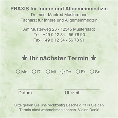 Terminzettel Terminkarten Termine mit Ihrer Adresse personalisiert, Nachfüllpack, 10 x 10 cm (marmor grün) (1000) von EUROPRINT24