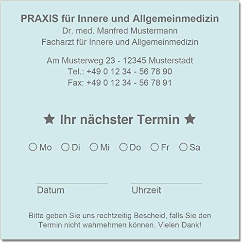 Terminzettel Terminkarten Termine mit Ihrer Adresse personalisiert 10 x 10 cm (hellblau) (1000) von EUROPRINT24