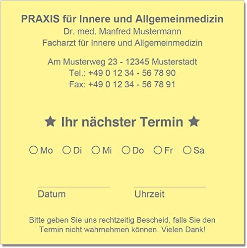 Terminzettel Terminkarten Termine mit Ihrer Adresse personalisiert 10 x 10 cm (hellgelb) (10000) von EUROPRINT24