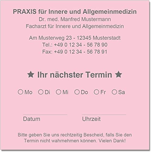 Terminzettel Terminkarten Termine mit Ihrer Adresse personalisiert 10 x 10 cm (hellrosa) (5000) von EUROPRINT24