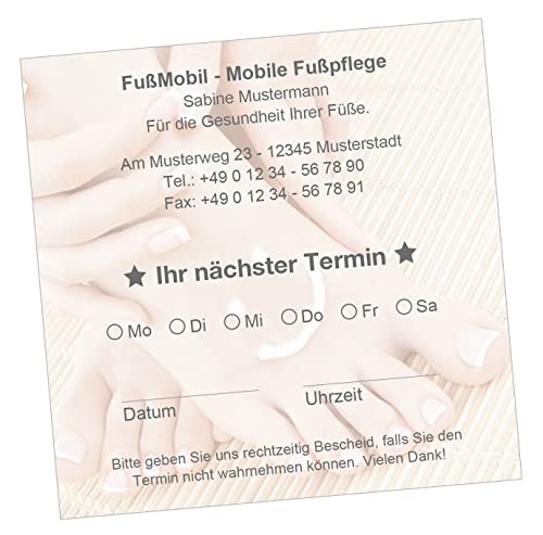 Terminzettel mit Ihrer Adresse personalisiert, inkl. praktischer Zettelbox mit Stiftehalter, 10 x 10 cm (Fußpflege #002) (1000) von EUROPRINT24