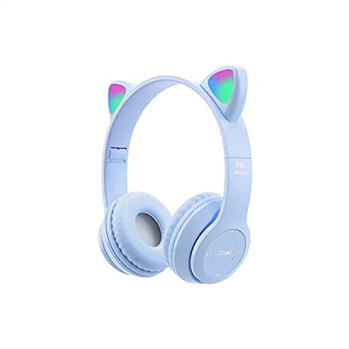 EUROXANTY Kopfhörer mit Katzenohren | himmelblauer Katzenkopfhörer | Bluetooth Streamer-Kopfhörer | Mehrfarbig beleuchteter Katzenohren-Haarreif von EUROXANTY