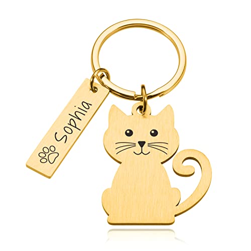 Benutzerdefinierte Gravur Cartoon Katze Schlüsselanhänger Personalisierte Haustier Katzen Hunde ID-Tag Gravierte Halsband Zubehör Welpen Kätzchen Tags, Gold Benutzerdefinierte Gravur Cartoon Katze Schlüsselanhänger Personalisierte Haustier Katzen Hunde ID-Tag Gravierte Halsband Zubehör Welpen Kätzchen Tags, Gold von EUSFIYY