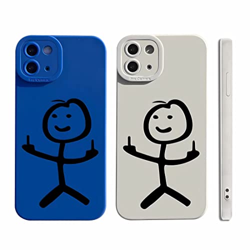 EUUOG Für iPhone 12 Hülle, 2er Pack Weiches Silikon All-Inclusive Stoßfest Paar Hülle, Little People Lustiges Muster (Blau und Weiß) von EUUOG