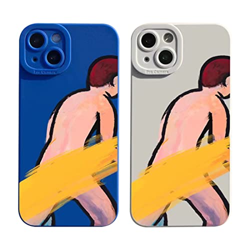EUUOG Für iPhone 13 Hülle, 2er-Pack Weiche Silikon All-Inclusive Fallfeste Paarhülle, Running Man Graphic (Blau und Weiß) von EUUOG