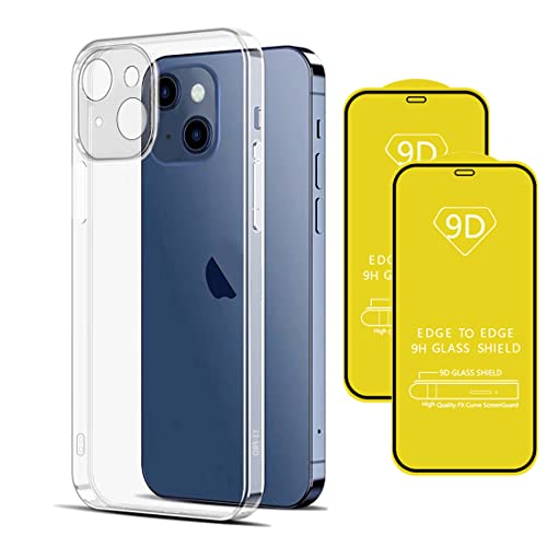 EUUOG Für iPhone 14 Hülle & 2 Stück gehärtetes Glas, Slim Phone Case Weiche Silikon Anti-Gelb TPU Hülle für iPhone 14, Klar von EUUOG