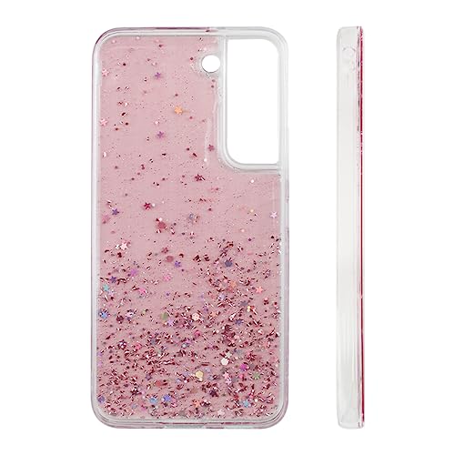 EUUOG Hülle für Samsung Galaxy S22 mit 2 Displayschutzfolien aus gehärtetem Glas, Pink Glitter Case Silikon TPU Bumper Stoßfeste Abdeckung von EUUOG