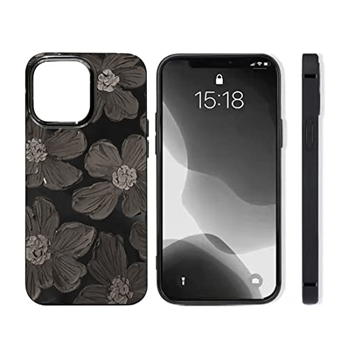 EUUOG Silikonhülle für iPhone 13 Hülle, hochwertiges Silikon, rundum schützende Handyhülle, schwarzes Ölgemälde Blumendruck (schwarz) von EUUOG